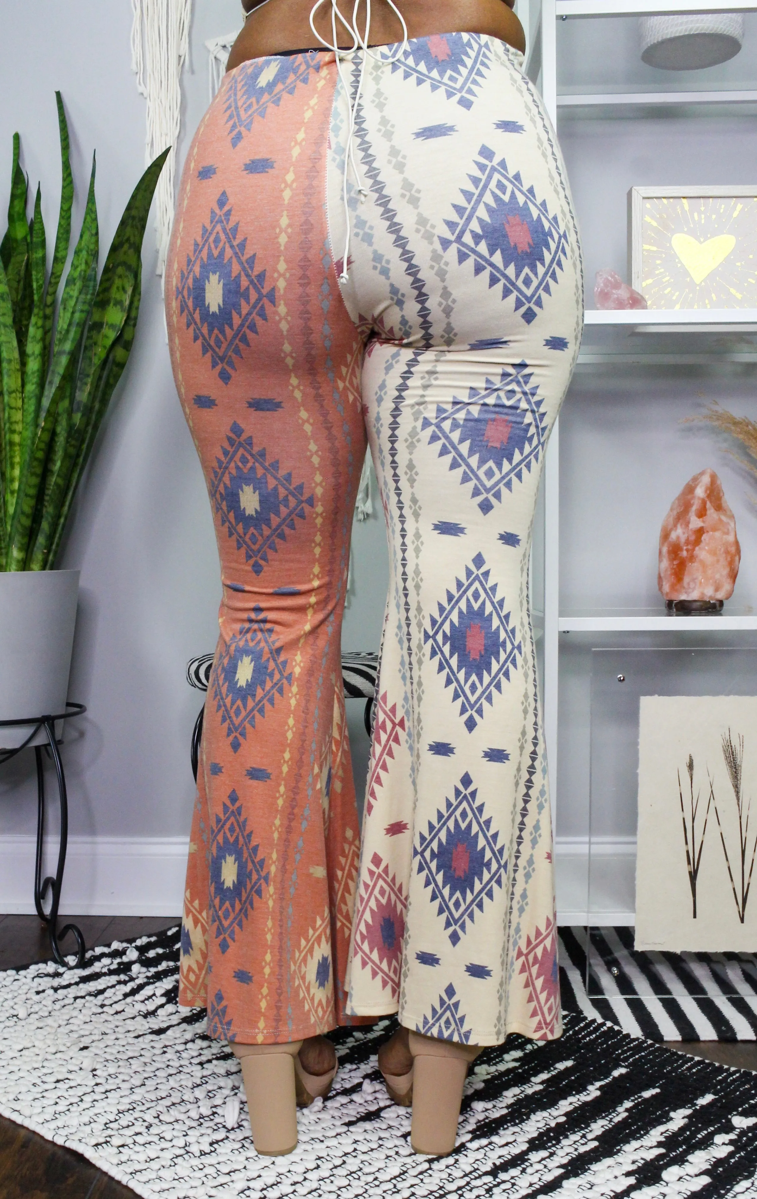 High Waist Flare Pants in Pastel Aztec