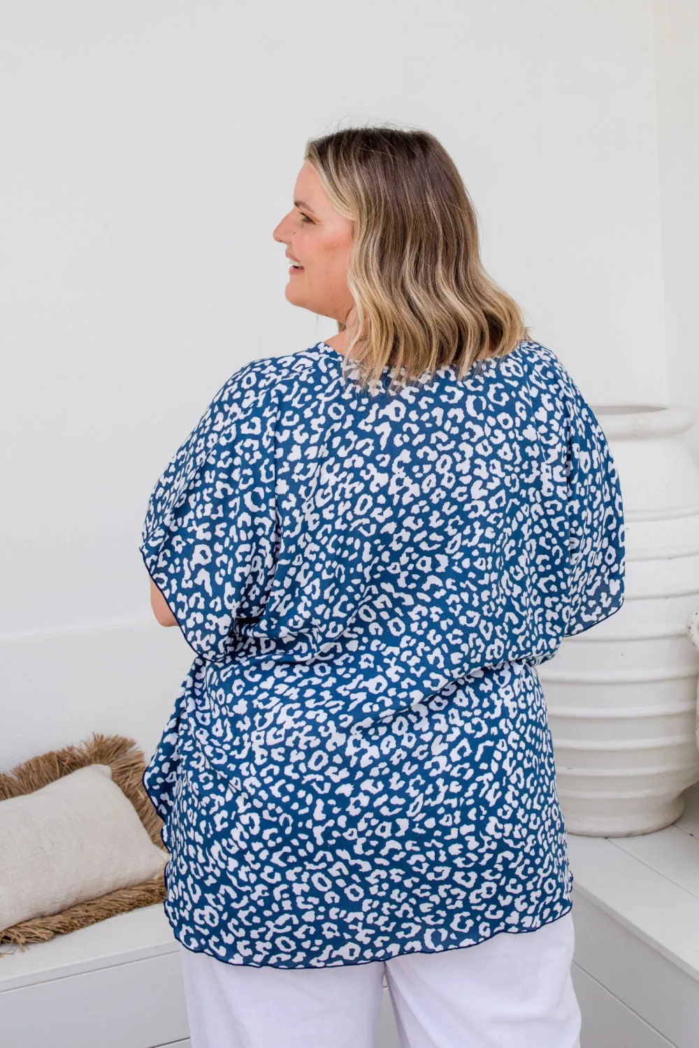 Kaftan Top - Blue Leopard