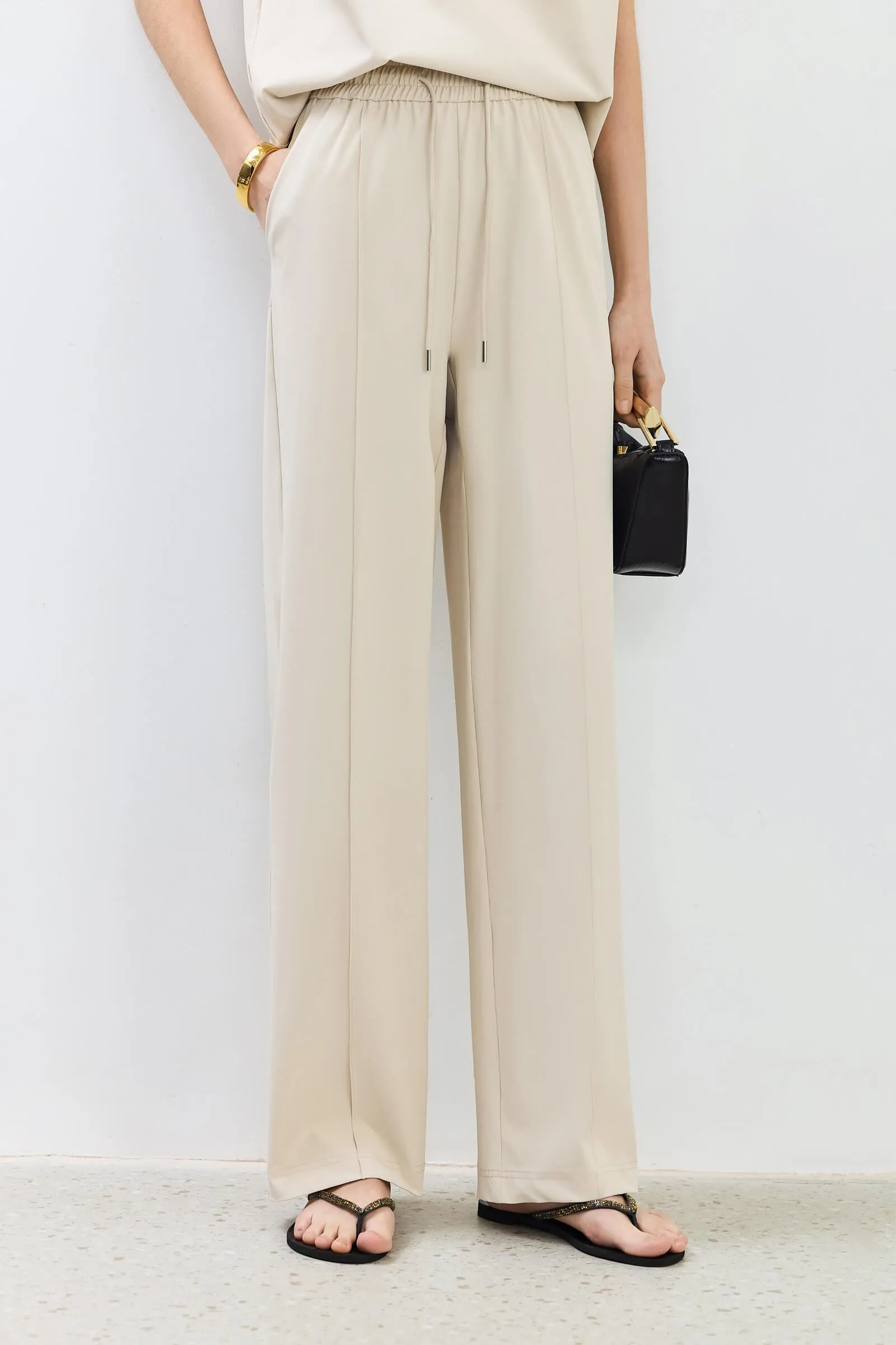 LILY Elastic Waist Straight Leg Casual Pants