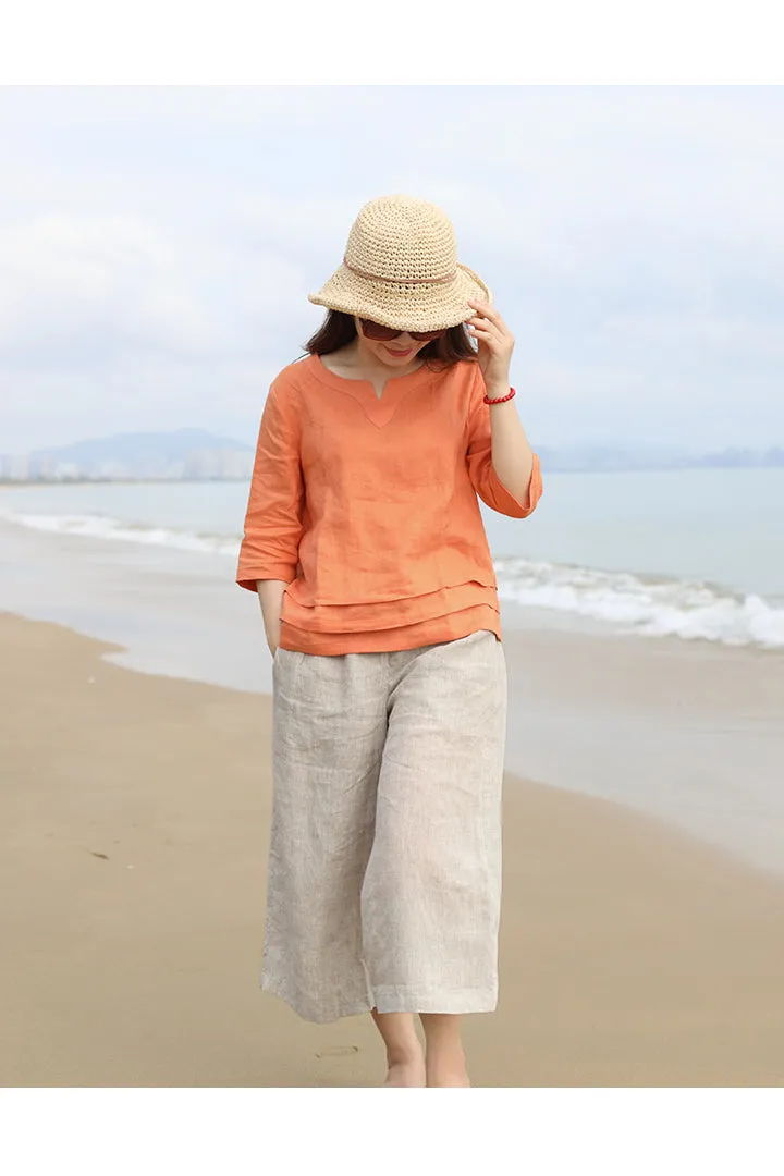 Linen Summer Autumn Women Casual Pants with Pockets SMM97239