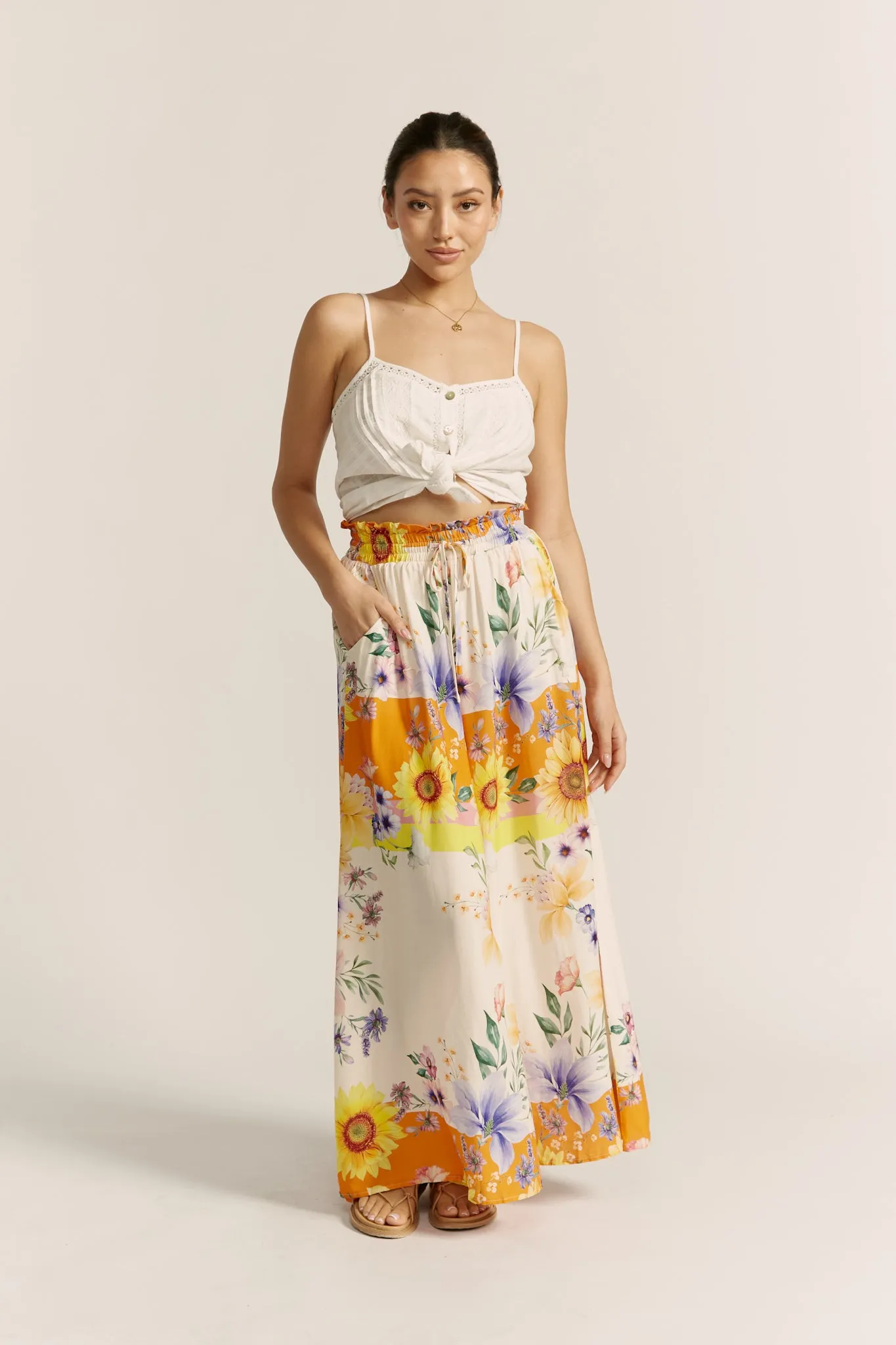 Liora Yellow Floral Wide Leg Pants