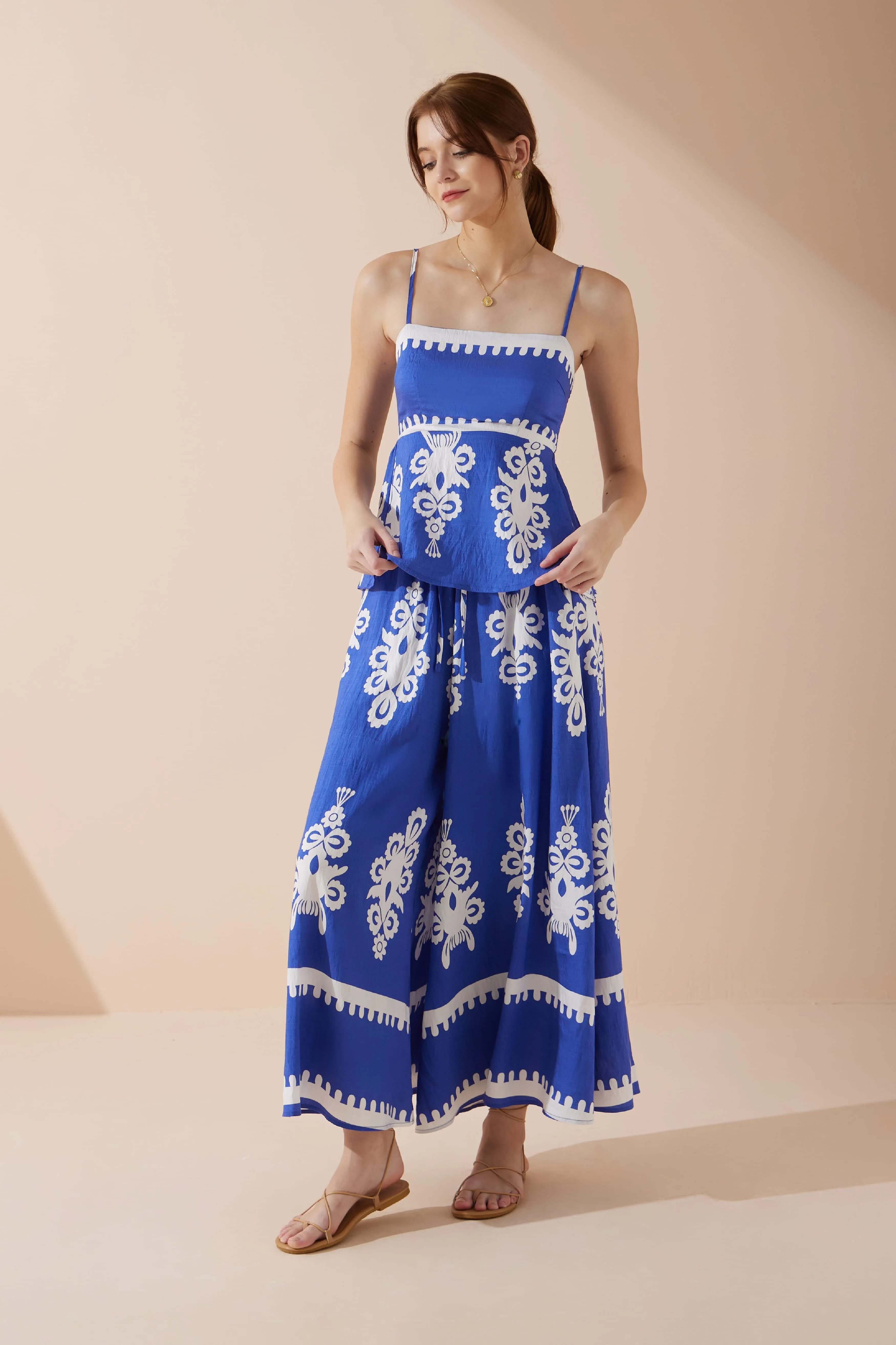 Lune Blue Abstract Wide Leg Cropped Pants