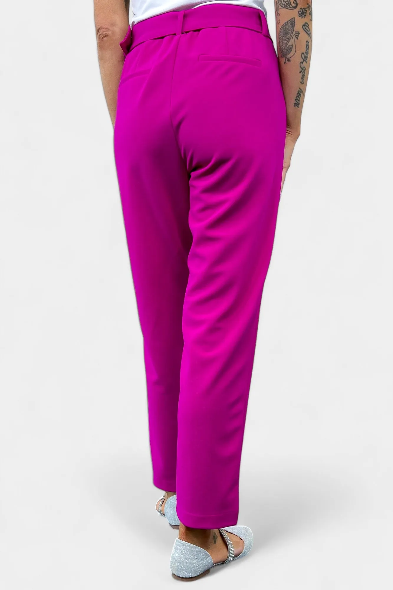 Magenta Belted Stretch Pants