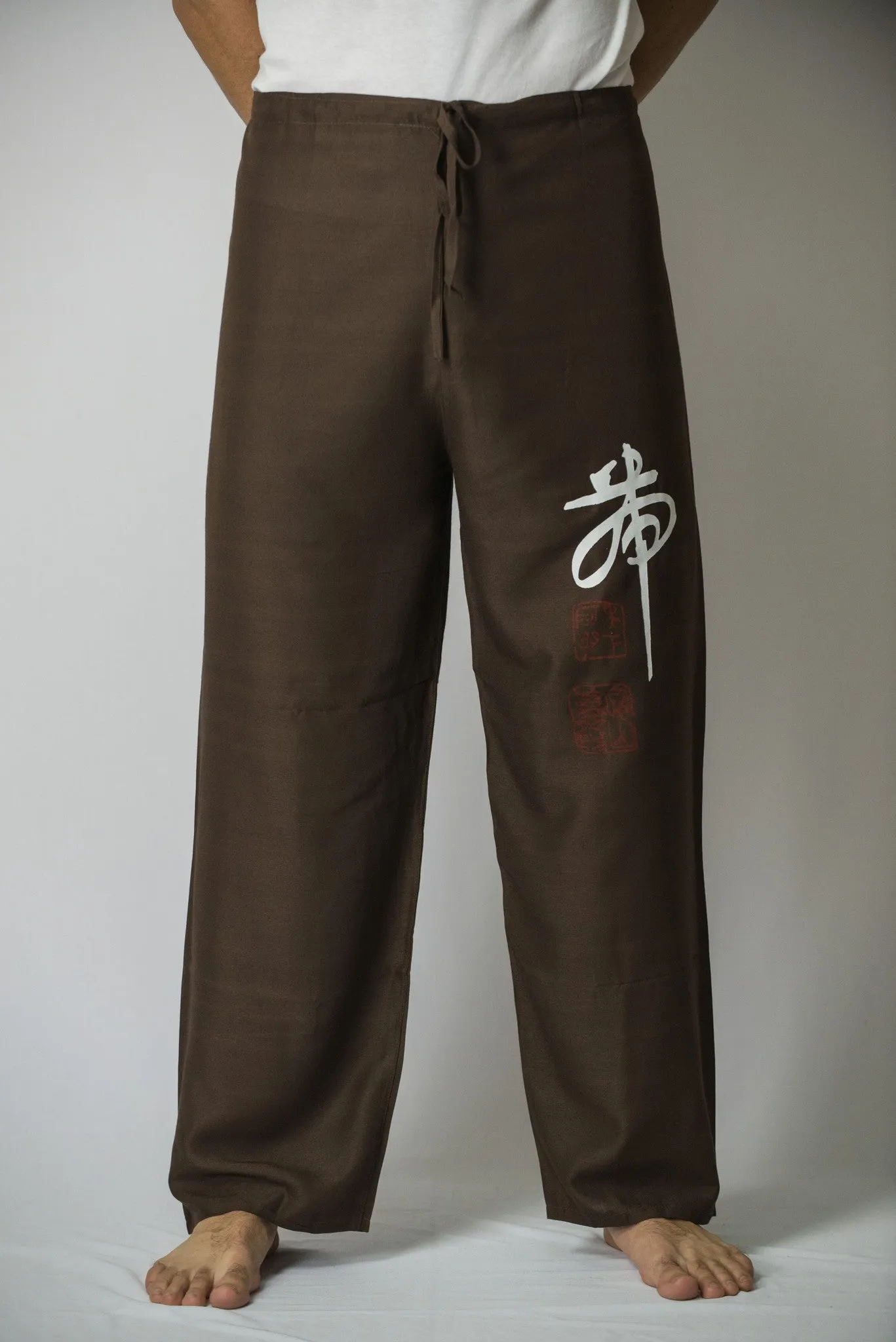 Mens Chinese Writing Pants in Brown