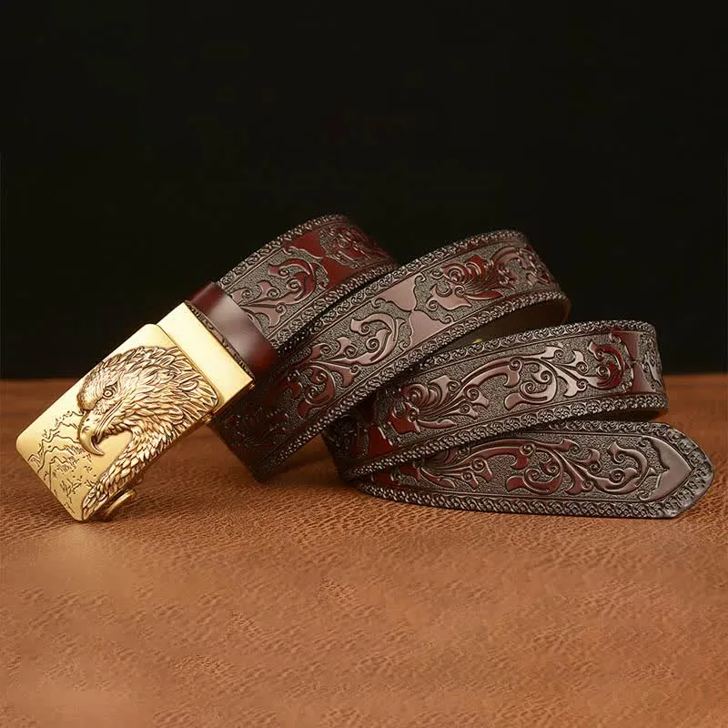 Men's Eagle Head Carved Leather Belt