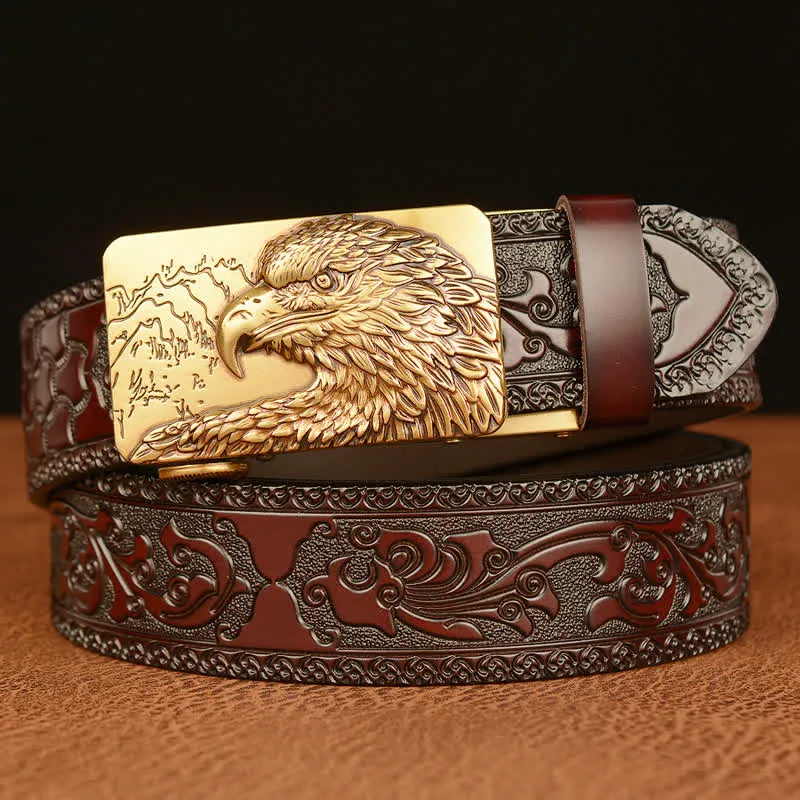 Men's Eagle Head Carved Leather Belt