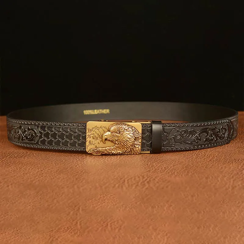 Men's Eagle Head Carved Leather Belt