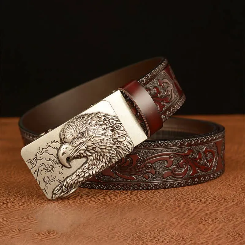 Men's Eagle Head Carved Leather Belt