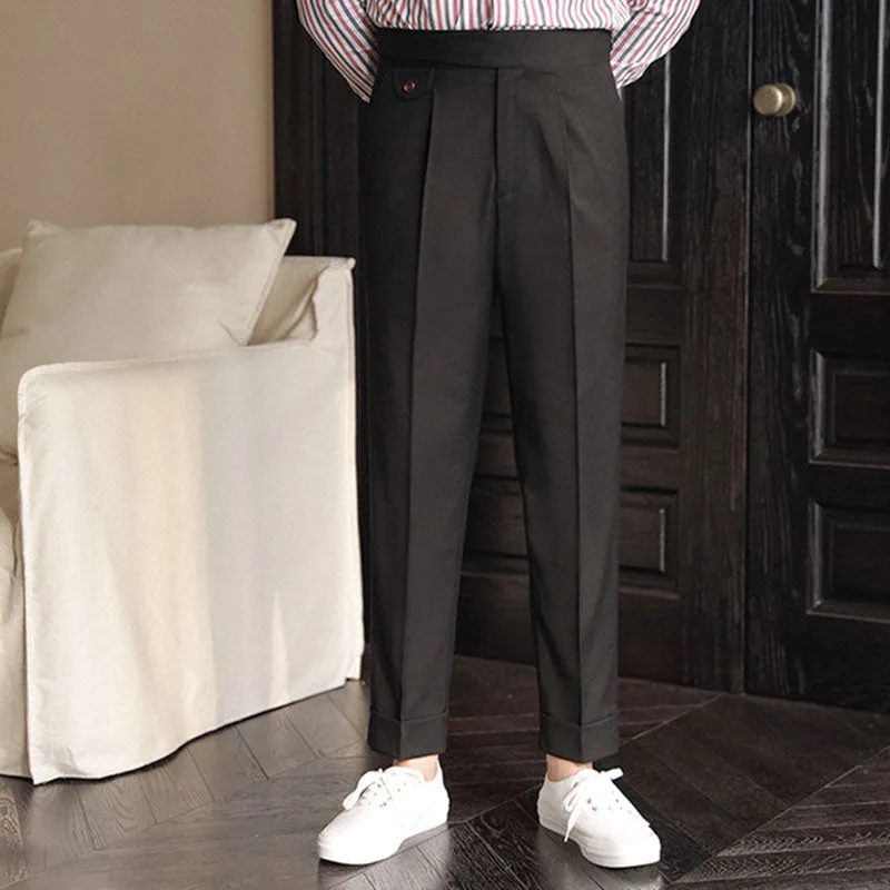 Mens High Waisted Pants Breathable Straight Trousers