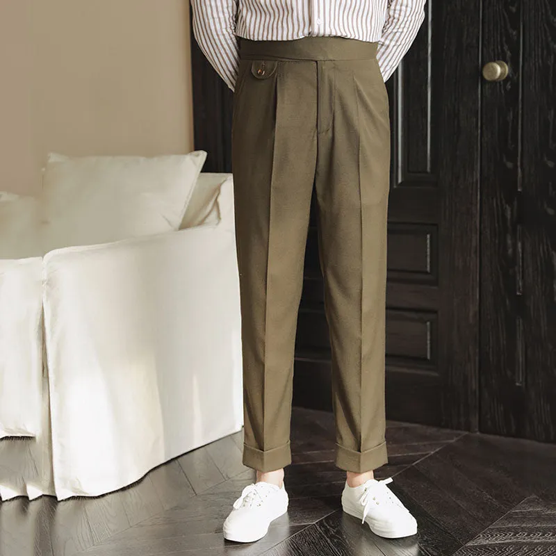 Mens High Waisted Pants Breathable Straight Trousers