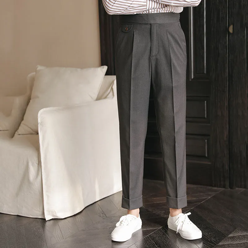 Mens High Waisted Pants Breathable Straight Trousers