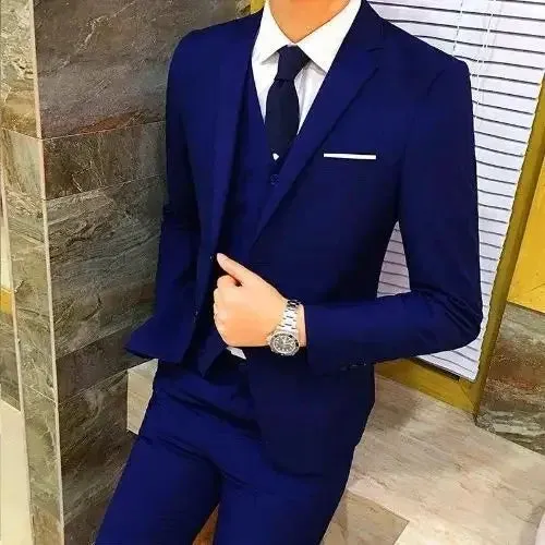 Men's Three-piece Suit Casual Slim Fit Western-style Business Attire Korean Version Youth Student Style Smooth Sihouette