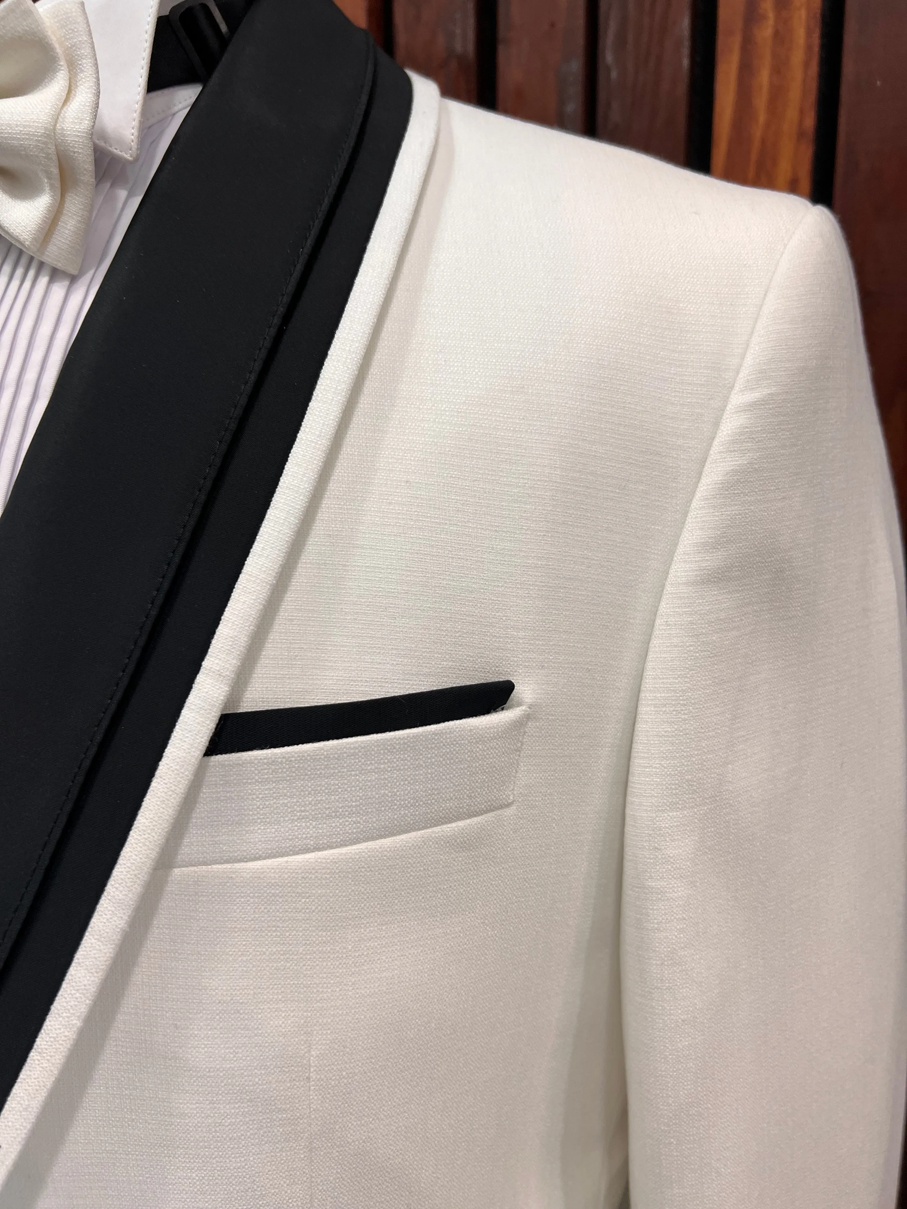 Men's White Tuxedo with Black Shawl Lapel | Elegant Formal Attire