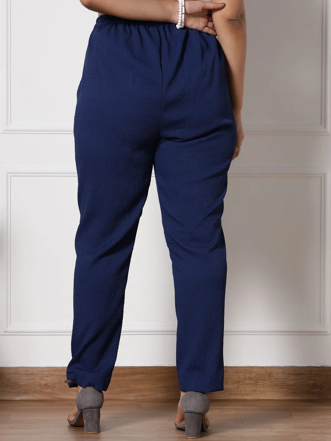 Navy Textured WaistbandPants