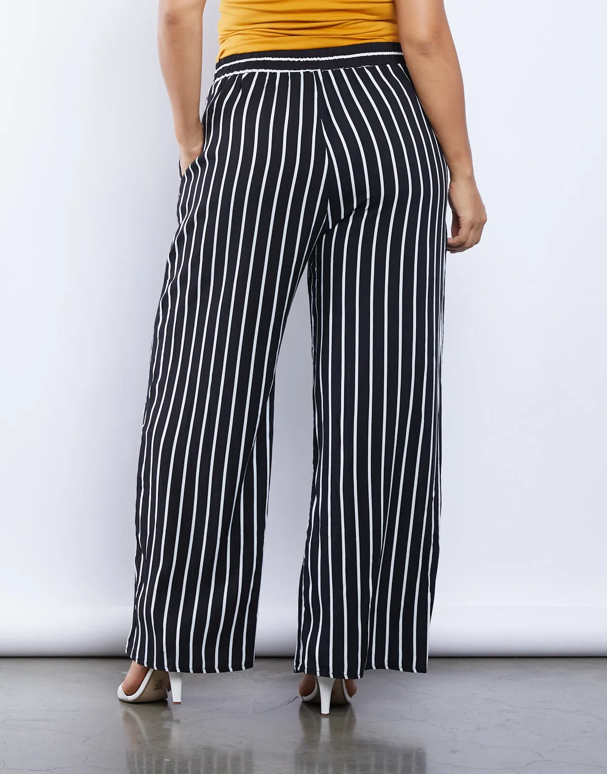 Plus Size Wide Leg Striped Pants