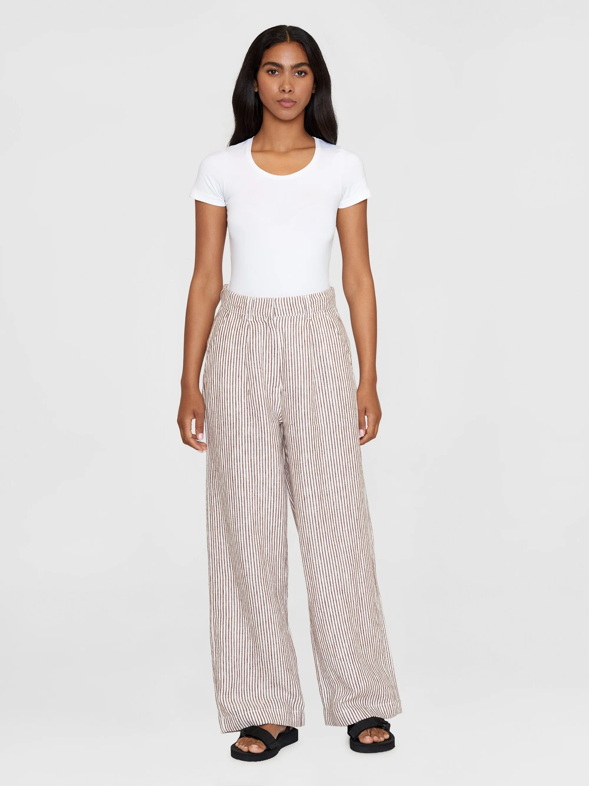 POSEY wide mid-rise striped linen pants - GOTS/Vegan - Brown stripe