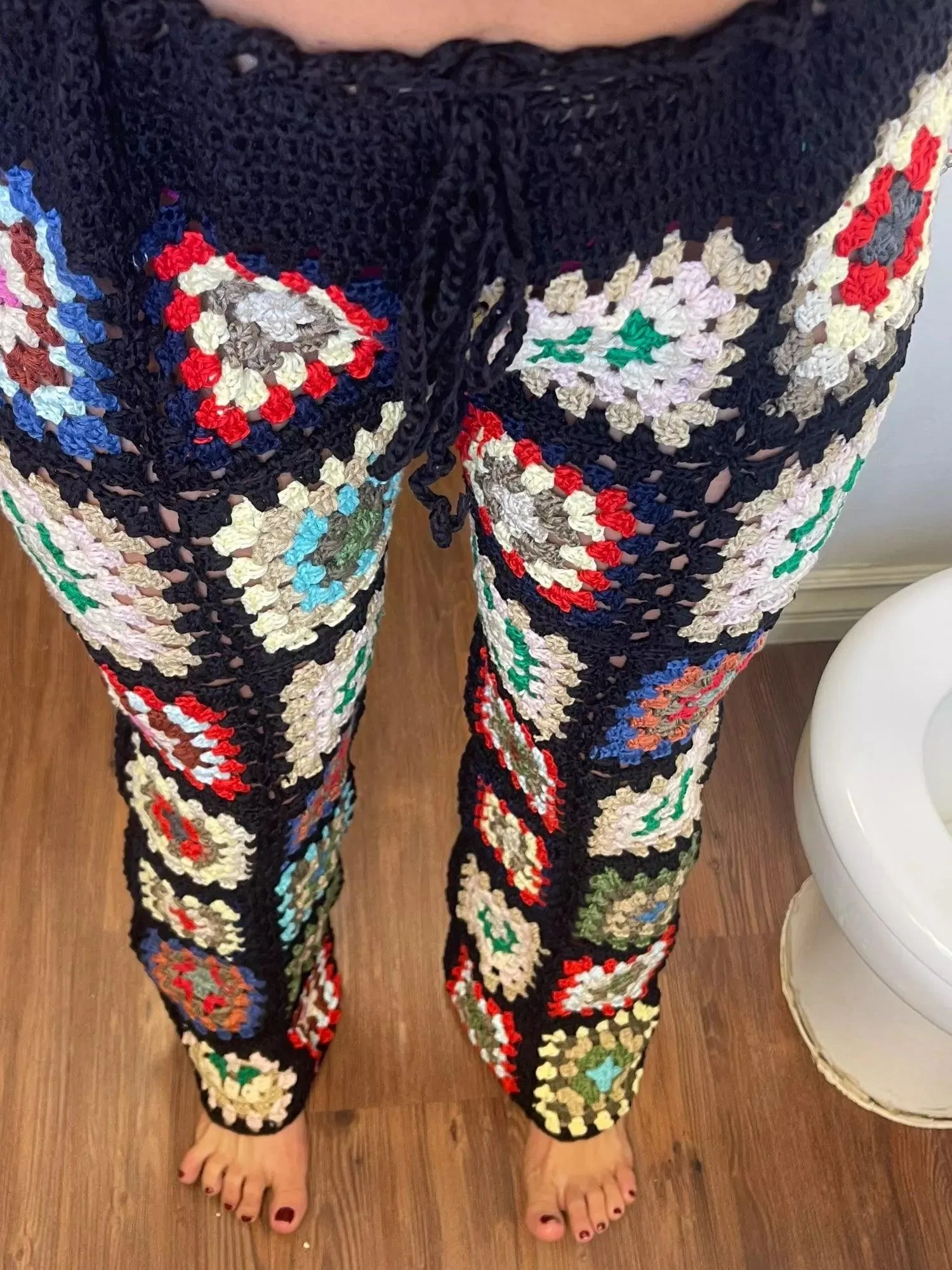 Retro Handmade Crochet Motif Pants