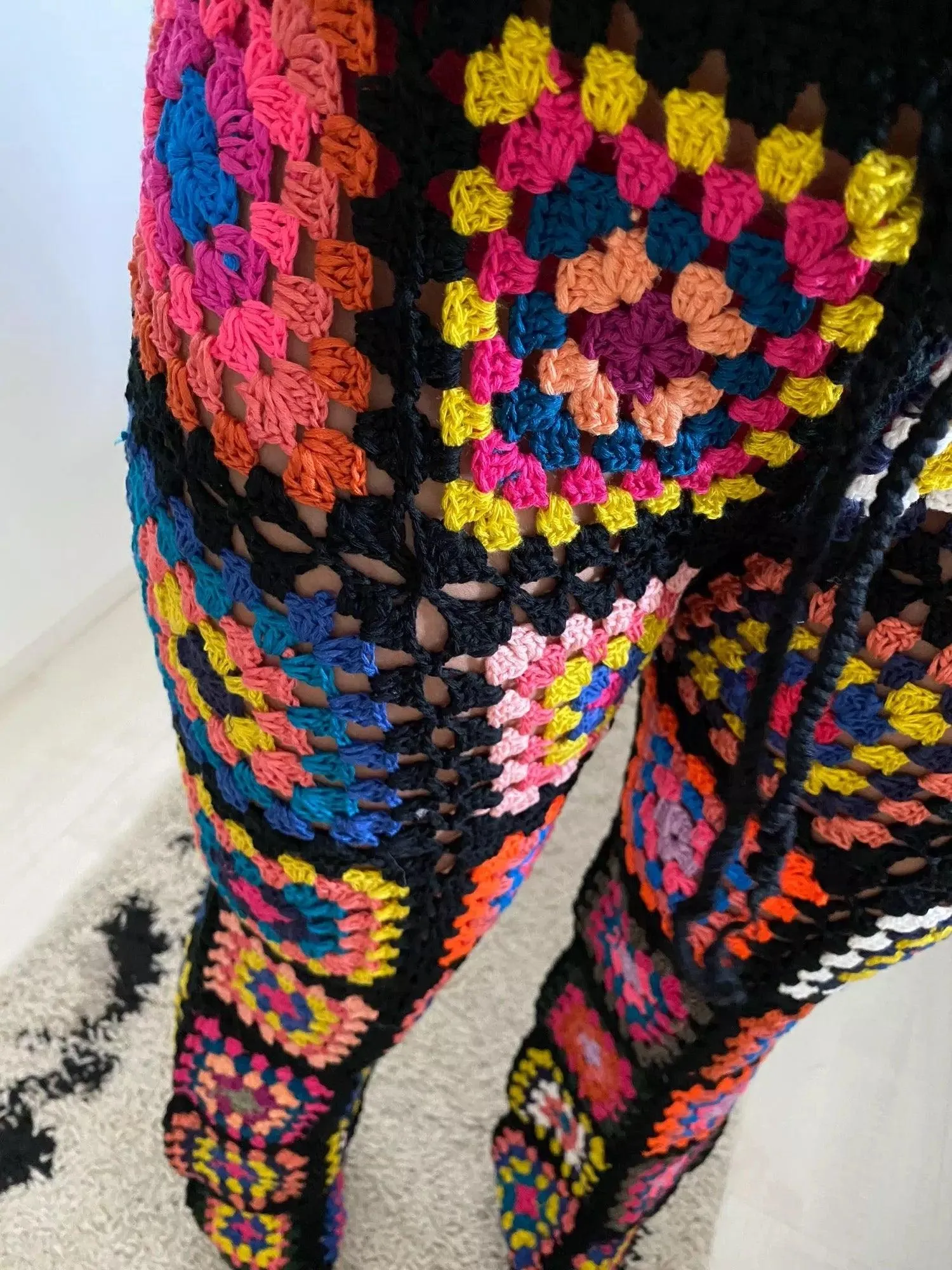 Retro Handmade Crochet Motif Pants