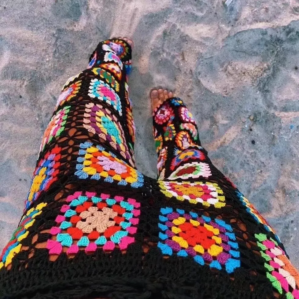 Retro Handmade Crochet Motif Pants