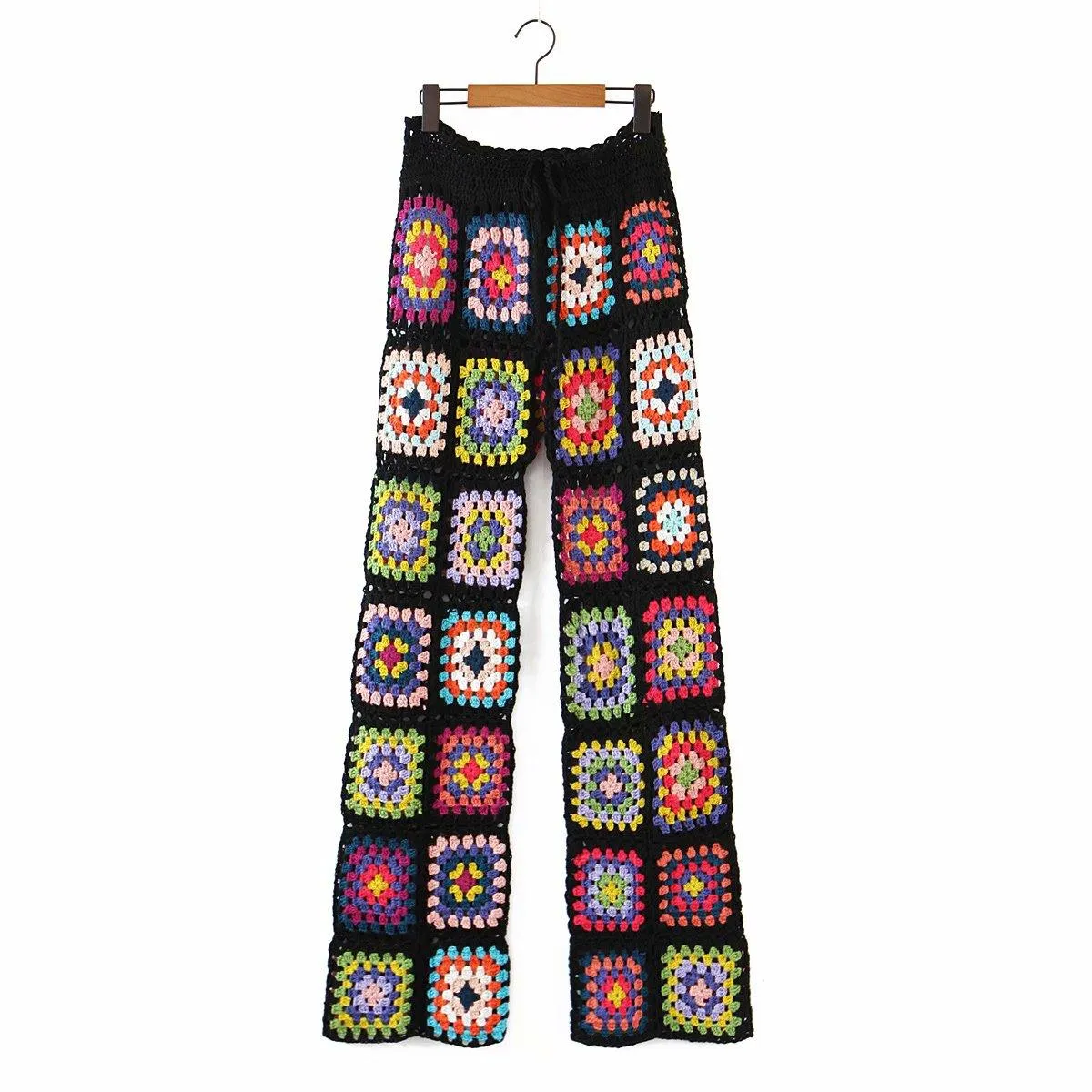 Retro Handmade Crochet Motif Pants