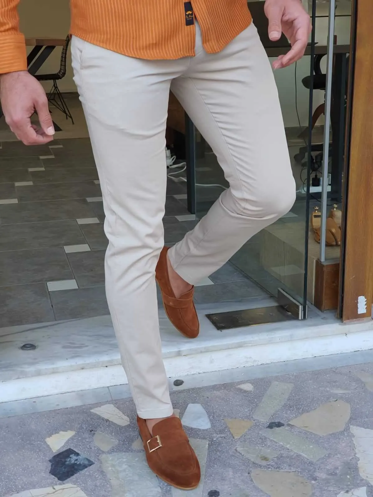 SlimFit Beige Cotton Pants