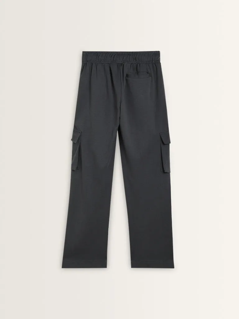 Studiofit Dark Grey Mid-Rise Relaxed-Fit Track Pants