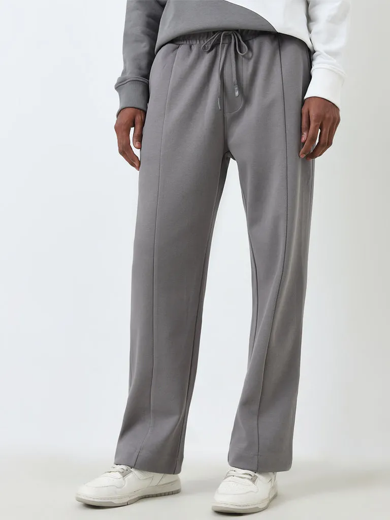 Studiofit Grey Seam-Detail Relaxed-Fit Mid-Rise Track Pants