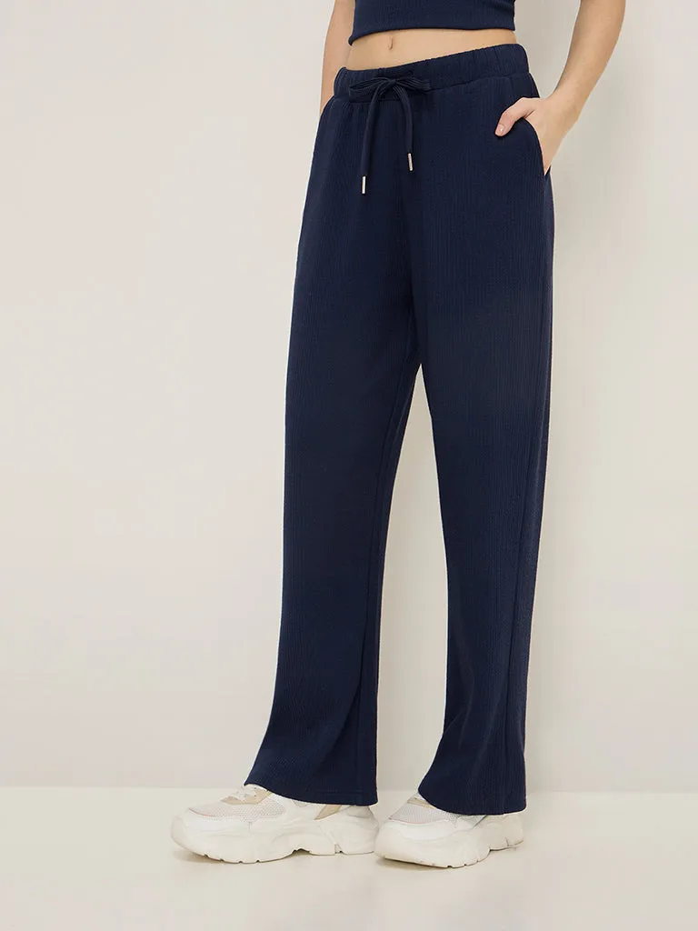 Studiofit Navy Seersucker High-Rise Track Pants