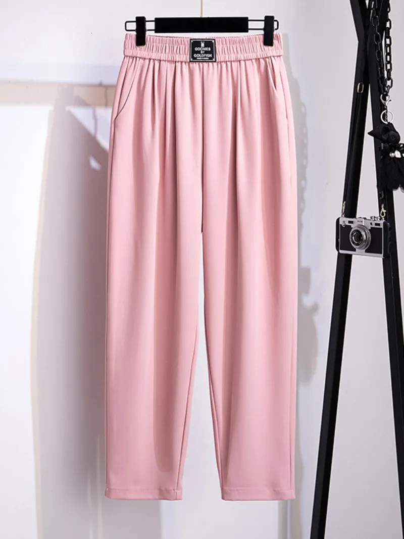 Stylish Summer High-Waisted Loose Fit Solid Color Trouser Pants