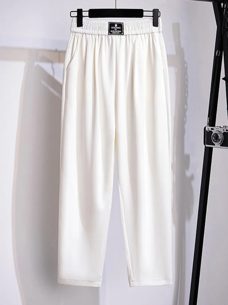 Stylish Summer High-Waisted Loose Fit Solid Color Trouser Pants