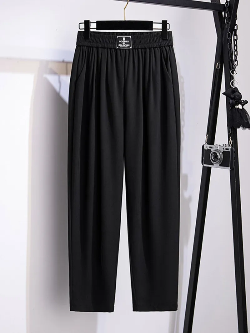 Stylish Summer High-Waisted Loose Fit Solid Color Trouser Pants