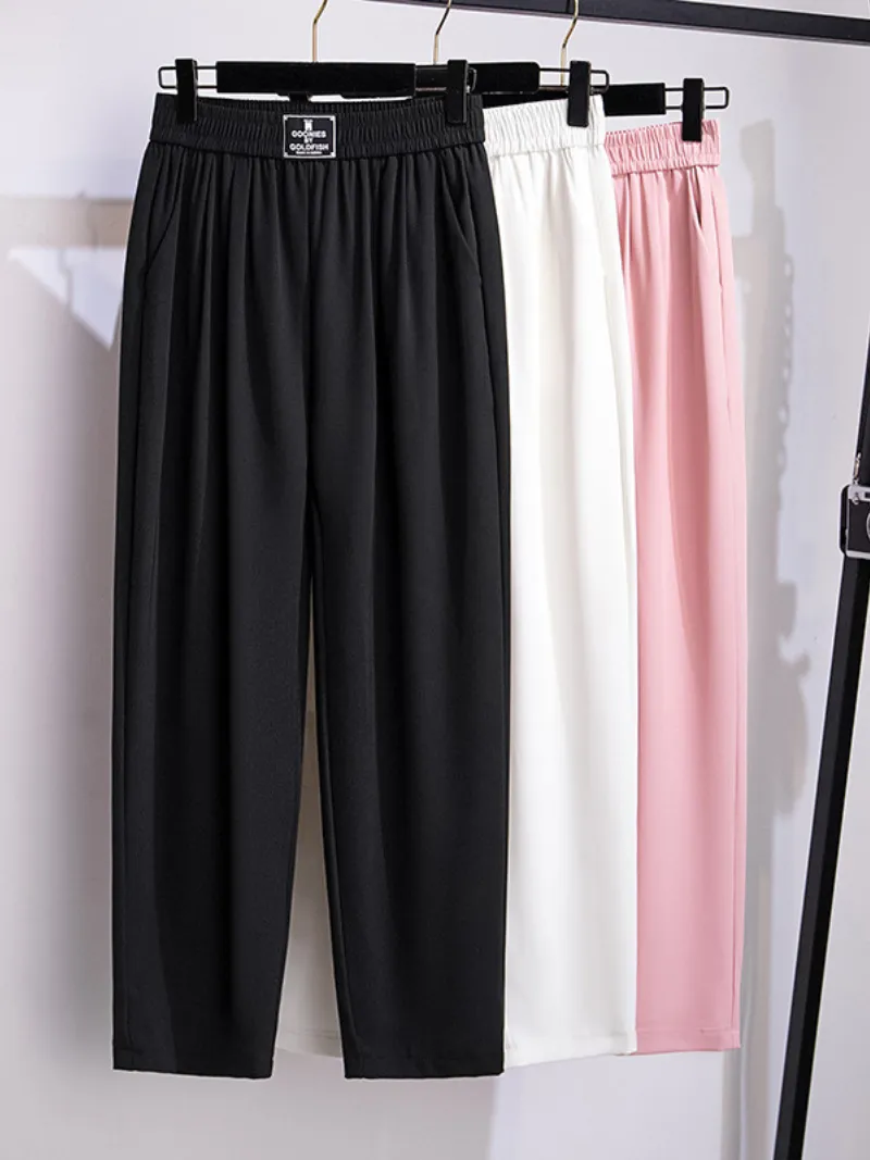 Stylish Summer High-Waisted Loose Fit Solid Color Trouser Pants