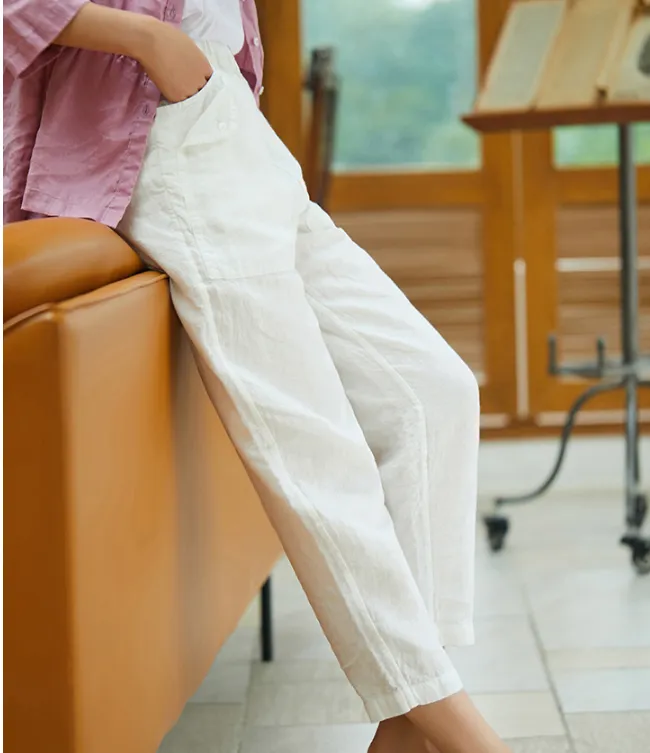 Summer Linen Wide Leg Women Casual Pants Elastic Waist WG05131