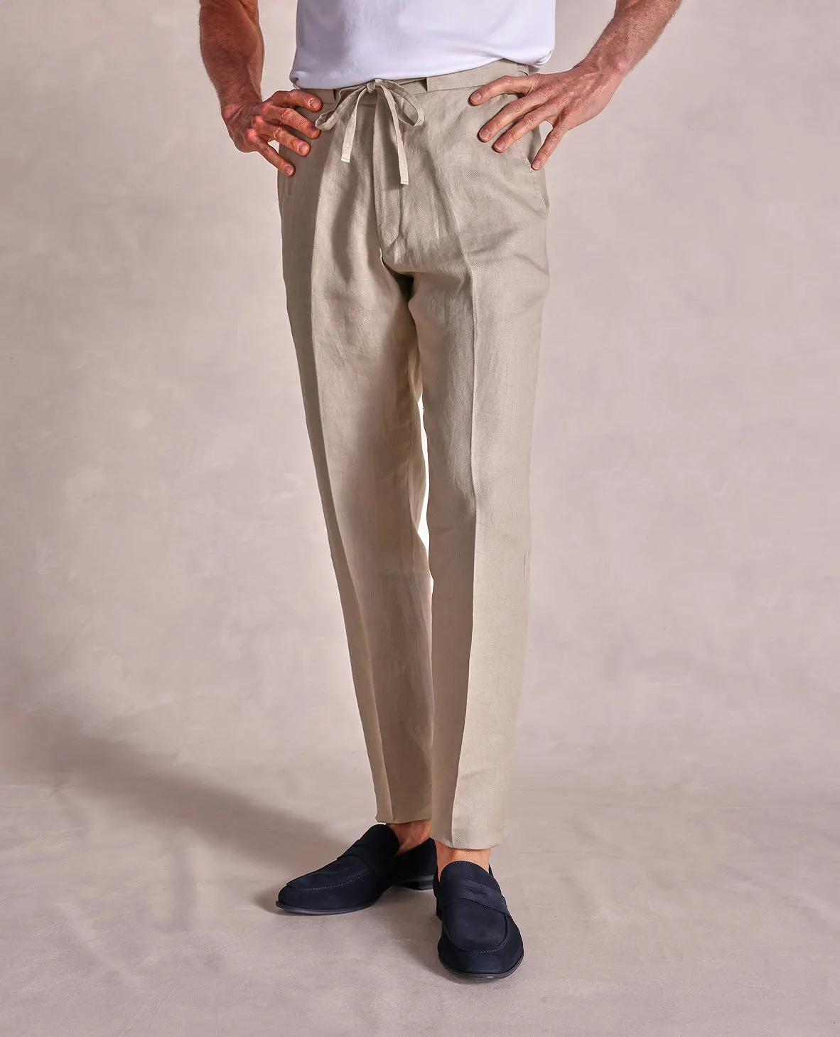 The Ellis - Linen Drawstring Trouser - Taupe