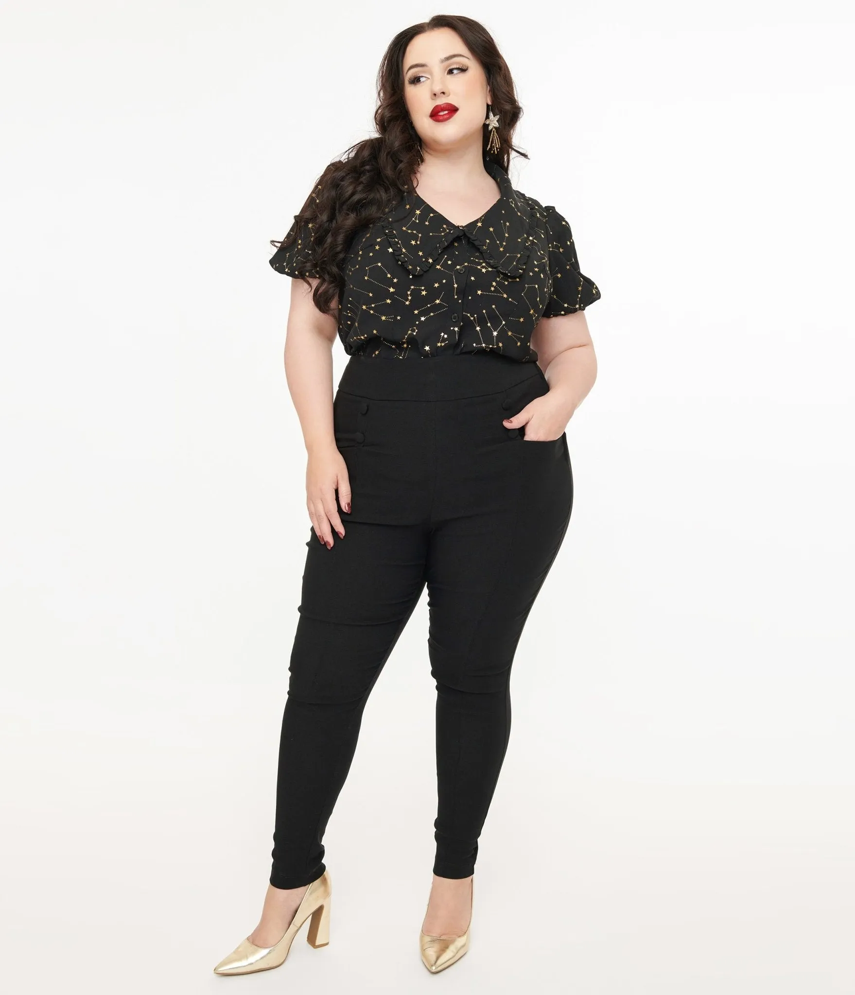 Unique Vintage Plus Size 1950s Black High Waisted Cigarette Pants