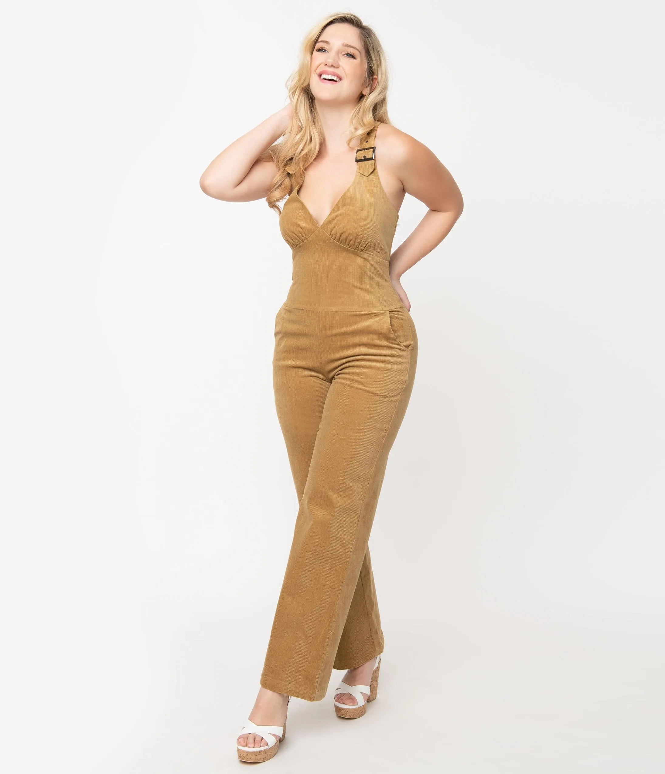 Voodoo Vixen Tan Corduroy Dungaree Style Jumpsuit