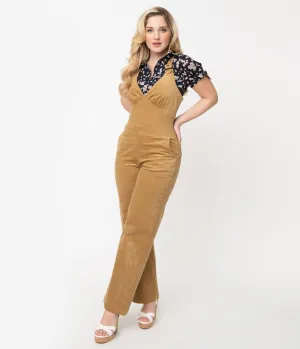 Voodoo Vixen Tan Corduroy Dungaree Style Jumpsuit