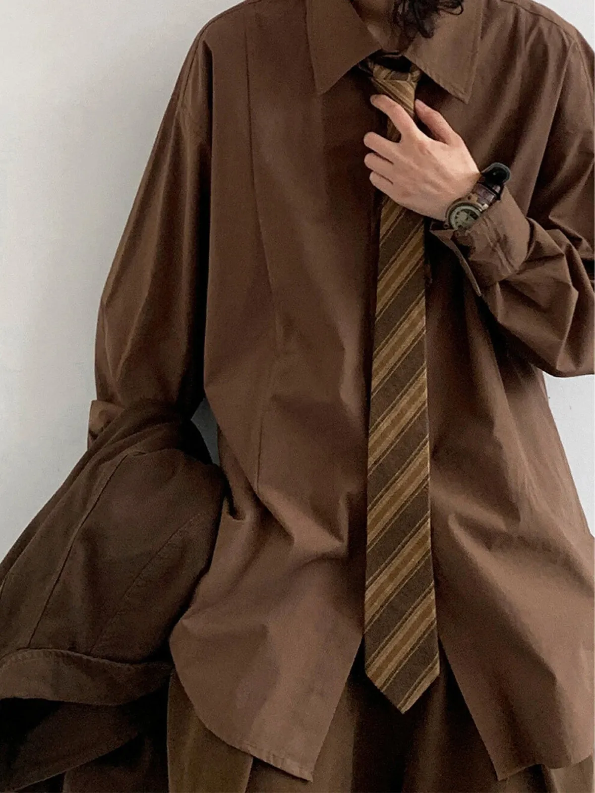 WLS Japanese Retro Brown Striped Tie