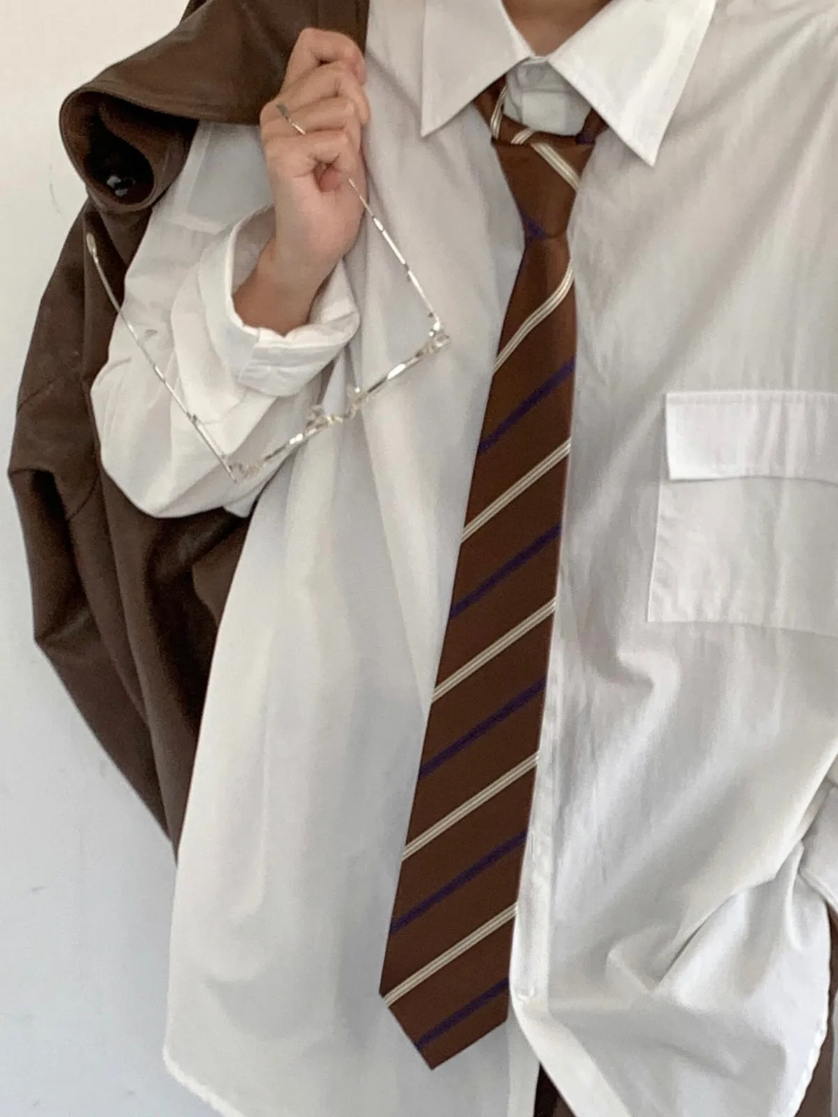 WLS Japanese Retro Brown Striped Tie