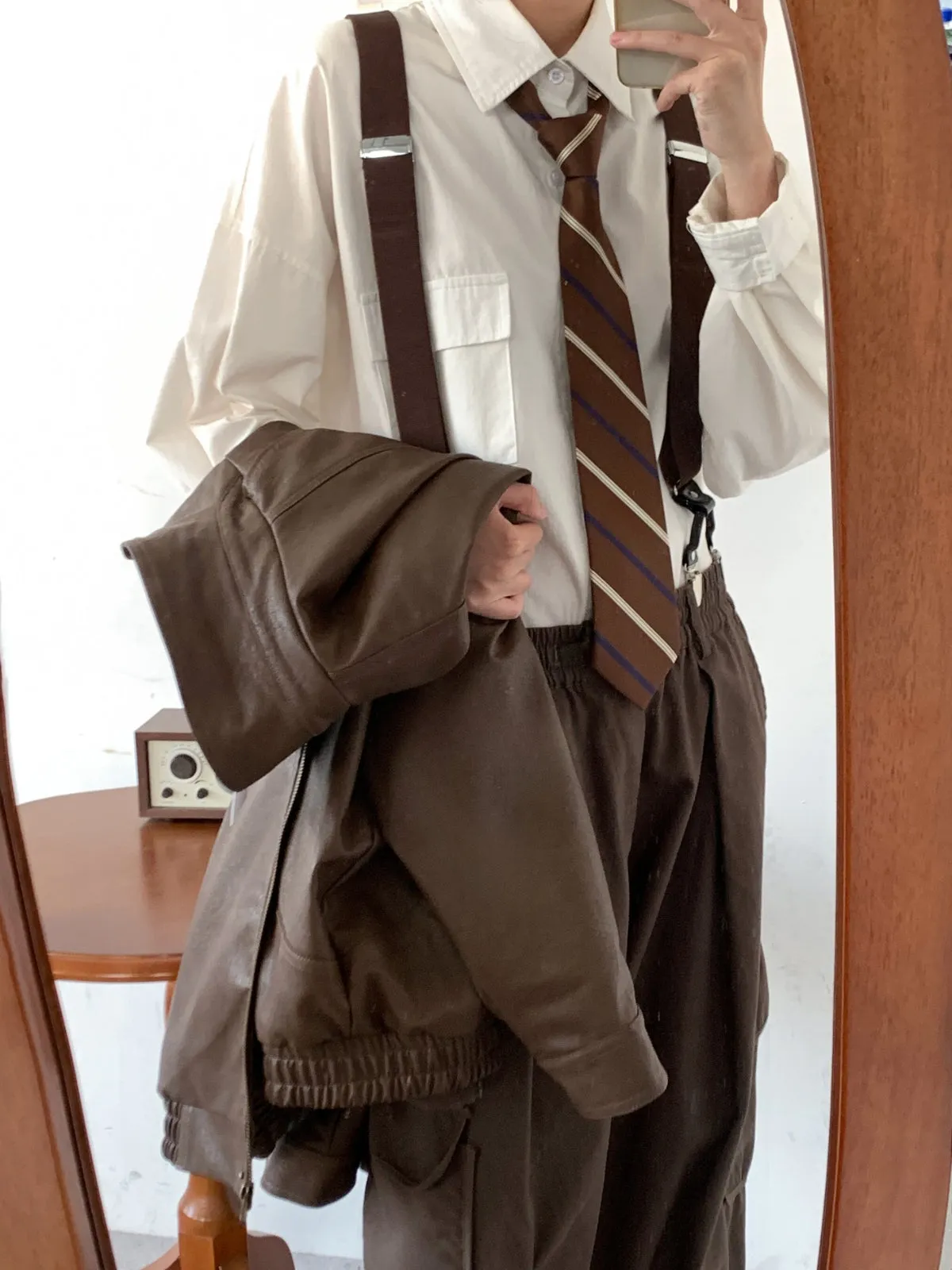 WLS Japanese Retro Brown Striped Tie