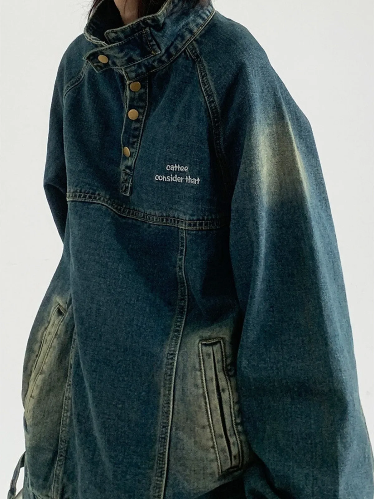 WLS Retro Half Turtle Collar Denim Jacket