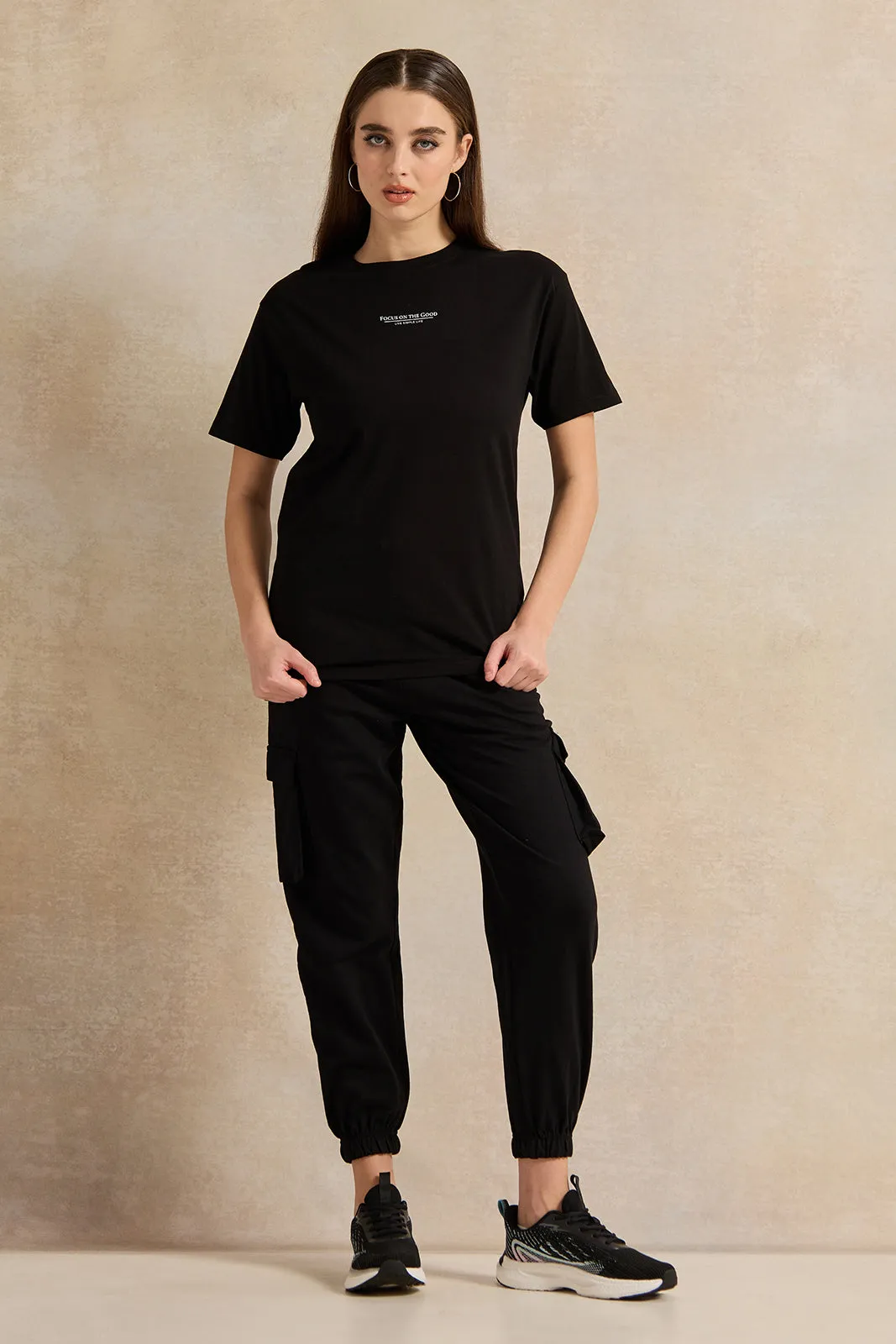 Women Black Active Cargo Pant