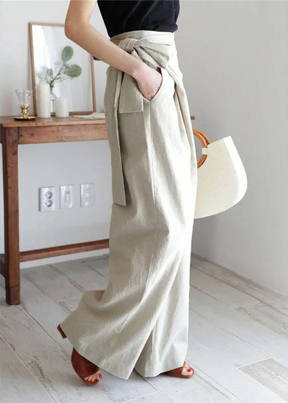 Women Solid Color Asymmetrical Bandage Design Breathable Wide Leg Pants