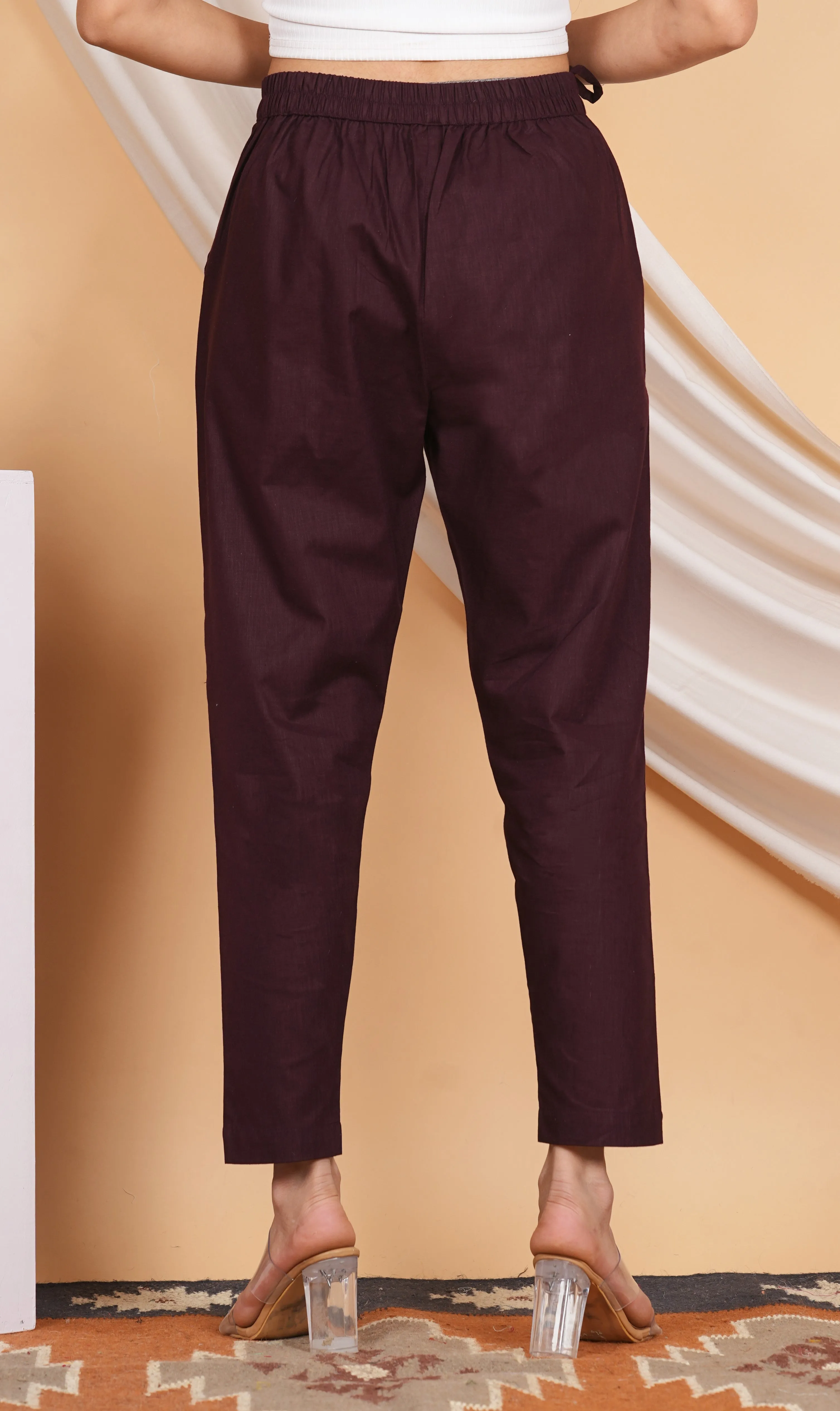 Women’s Linen Cotton Palazzo Pants – Effortless Style & Breathable Comfort | Wine Red